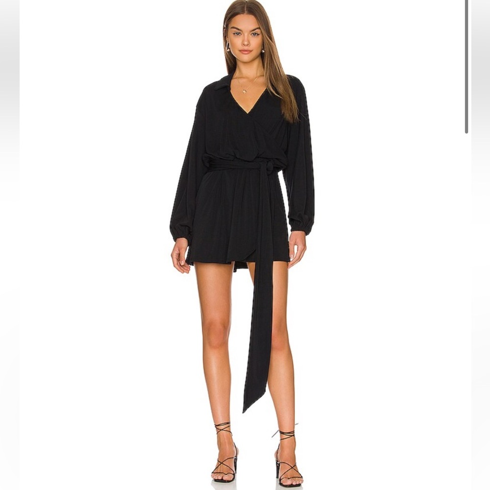 Show Me Your Mumu Chloe Collared Dress in Black Slinky Stretch